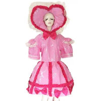 Hot Sissy PVC Roze Jurk Uniform Rolplay Kleding Volwassen Baby Meid Afsluitbaar Custom