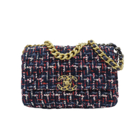 【二手名牌BRAND OFF】CHANEL 香奈兒 藍色 毛呢 CHANEL 19 26cm 肩背包 AS1160