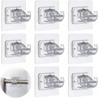 2pcs Self Adhesive Curtain Pole Holder Hooks No Drill Curtain Rod Brackets Wall Mount Towel Rod Holder for Home Bathroom Kitchen