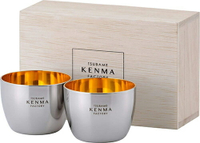 KENMA【日本代購】和平フレイズ 24k鍍金 不銹鋼清酒杯100ml 2件套 木盒装 典藏   送禮 TM-9858