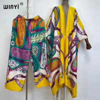 WINYI 2021 two-piece suit Boho Printed kimonos verano Batwing Sleeve sukienka Women Elastic Silk Floor Length New Fashion kaftan