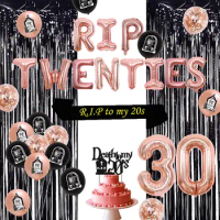 Rip Twenties 30th Birthday Decorations Rose Gold for Women Rip Twenties Balloon Death To My 20s Cake Topper Rip To My 20s Sash