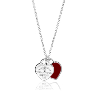 展示品 Tiffany&Co. 蒂芙尼 迷你雙心紅色琺瑯鑲鑽925純銀項鍊