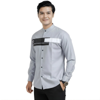 Baju Koko Motif Jordan Lengan Panjang - Abu