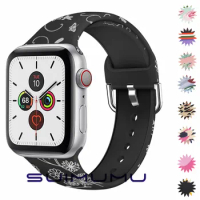 Sport Bands Compatible with Apple Watch Bands 38mm 42mm 40mm 44mm Soft Silicone Pattern Printed Replacement Bands for IWatch SE