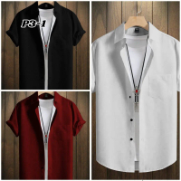 Beli 2 Gratis 1 | Kemeja Polos Lengan Pendek Kemeja Casual Pria - Fashion Pria kemeja putih vintage