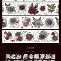 Dark Style Bloody Flower and Butterfly Shiny Shell Light Iridescent Pet Washi Tape