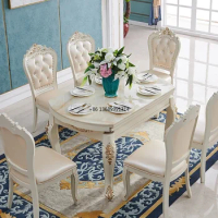 European retractable marble dining chair combination small apartment solid wood dining table round table restaurant