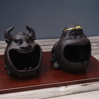 Ceramic Cartoon Animal Ashtray Bull Monkey Pixiu Golden Toad Anti-ash Ashtray Black Storage Ornament Car Office Home Decor Gift