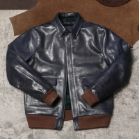 Escape A2 Leather Jacket with Hard Vegetable Tanned Buffalo Flight Suit, Collar, Short Slim Fit Leather Jacket