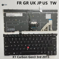 New English Taiwan UK German French Japan Keyboard For Lenovo Thinkpad X1 Carbon Gen3 3rd 2015 Keyboard With Backlit