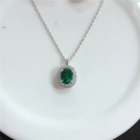 Super 1.5CT Oval Shape Emerald Engagement Pendant Necklace Real White Gold Au585 Women Love Best Anniversary Day Gift Green Gems