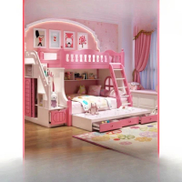 bed girls bunk bed Princess pink bunk solid wood mother multifunctional bed combination