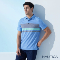 【NAUTICA】男裝 跳色條紋休閒短袖POLO衫(藍色)
