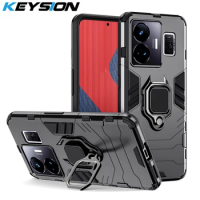 KEYSION Shockproof Armor Case for Realme GT 3 240W GT Neo 5 Silicone+PC Metal Ring Stand Phone Cover for OPPO Realme GT Neo 3 3T