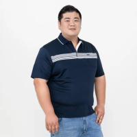 【MAXON 馬森大尺碼】台灣製加大深藍灰條接排汗彈性POLO衫XL-4L(91787-58)