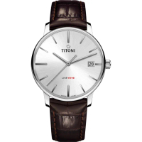 【TITONI 梅花錶】LINE1919 百年紀念 T10機械錶-銀x咖啡色錶帶/40mm(83919 S-ST-575)