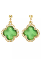 The Antecedent Store The Antecedent Store Green Cat Eye Stone With Cubic Zirconia Crystals Earrings - 14K Real Gold Plated Jewellery