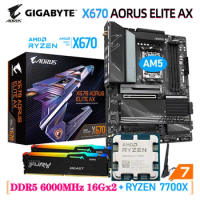 AM5 Motherboard X670 DDR5 Gigabyte RYZEN CPU R7 7700X GA X670 AORUS ELITE AX 6000MHz 32GB (16GBx2) RGB Memory WIFI PCIe 5.0 Kit