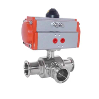 32mm 3 Way 304 Stainless Steel Sanitary Tri Clamp Ferrule T/L Type Pneumatic Ball Valve With Double Acting Cylinder