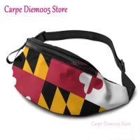 Maryland Flag Waist Bag with Headphone Hole Belt Bag Adjustable Sling Pocket Fashion Hip Bum Bag for Women Men Kids
