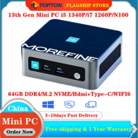 Morefine 13th Gen Pocket Mini PC Intel i5 1340P i7 1260P N100 M9 M8 DDR4 NVME Dual HDMI2.0 2.5G LAN Gamer Mini Computer WiFi6