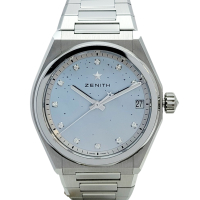 【二手名牌BRAND OFF】ZENITH 真力時 淺藍色錶盤 11PD鑽石 不鏽鋼 Defy 腕錶 03.9200.670