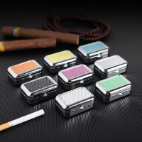 Square Metal Ashtray Box Holder With Lockable Lid Portable Desktop Cigarette Smoking Ash Storage Organizer Case Outdoor Pocket