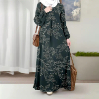 Muslim Abaya, Fresh Floral Pattern, Women's Long Sleeve Dress, Simple Style, Women's Clothing, Femme