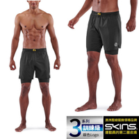 澳洲 SKINS 男款 3系列訓練級二合一壓縮短褲.緊身彈力褲.運動壓力褲_黑