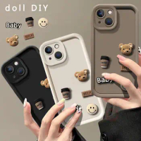 3D DIY Doll Phone Case For Xiaomi 14 13 13T Pro 11 12x 12 Pro Mi 11 Lite 5G NE Coffee Milk Cup Bear Accessories Matte Cover