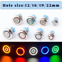 12/16/19/22mm Waterproof Metal Push Button Switch LED Light Momentary Self-locking Latching Car Engine Power Switch 12V 24V 220V