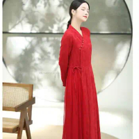 Woman Elegant Aodai Vietnam Traditional Clothing Vietnam Ao Dai Dress Improved Cheongsam Ethnic Style Red Qipao Dress