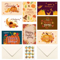 8Pcs Gift Party Invitation Greeting Cards Mix Design Small Thanksgiving Cards"Merry Christmas"Gift Message Card Writable Card