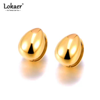 Lokaer Stainless Steel Smooth Water Drop Hollow Hoop Earrings For Women Anti Allergic Real Gold Plated Statement Jewelry E24017
