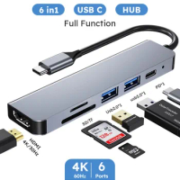 USB C Hub 6 in 1 TYPE C TO HDMI Type C to 4K HDMI Adapter with RJ45 SD/TF Card Reader Fast Charger For Notebook Laptop