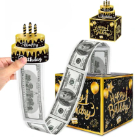 1set New Birthday Cash Pull Gift Box Money Pulling Box Cash Gift Box Cash Black Money Clip Funny Surprise Birthday Cake Decor