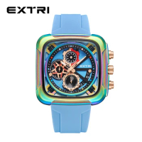 Extri Best watches Rainbow Case Watches For Men Unique Style Waterproof Sport Chronograph Wrist Watch With Colorful Metal Box