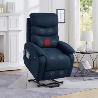 Blue Power Lift Recliner Chair Sofa with Message - Comfortable and Stylish Electric Reclining Chair for Elderly - Soft Fabric Lo