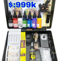 Combo 1 Máy ẋăm Trung Cấp Kèm 7 mực tập ẋăm trên da người với đầy đủ phụ kiện xăm  da  giả kim  xăm 