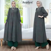 Namira One Set Wanita Kekinian Tunik Rayon Premium Baju Setelan Celana Kulot Korean Style LD 110 cm 
