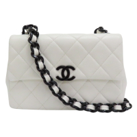 【二手名牌BRAND OFF】CHANEL 香奈兒 白色 菱格紋 牛皮 肩背包 鍊帶 無卡