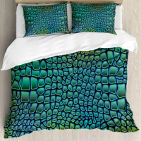 Abstract Duvet Cover Set, Alligator Skin African Animal Crocodile Quilt Cover, 3 Piece Bedding Set with Pillow Shams, Full Size
