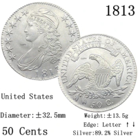 United States Of America 1813 Liberty 50 Cents Half Dollar USA 89.2% Silver Copy Coins Collection Commemorative Coin