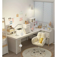 書桌書架一體辦公桌子（優雅白單桌+鬥櫃140*60CM）