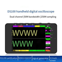 DS100 Digital Oscilloscope Mini Handheld Oscilloscope 50M Bandwidth Dual Channels Multifunction Electronic Component Tester