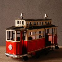 復古鐵藝仿真英倫有軌電車模型擺件桌面攝影工藝品道具家居裝飾品
