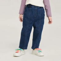 【GAP】女幼童裝 鬆緊錐形牛仔褲-深藍色(789010)