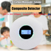 2 in 1 Smoke Detector CO Carbon Monoxide Smoke Warning Alarm Smoke Fire Sensor Detector Tester LCD
