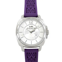 COACH C LOGO立體浮雕橡膠錶帶女士腕錶-葡萄紫色